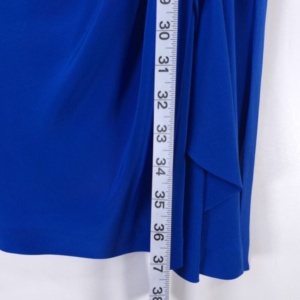 NWT ROBERT RODRIGUEZ 100% SILK One Shoulder Draped Ruffle Blue R804D42 Size 6 - Picture 6 of 11